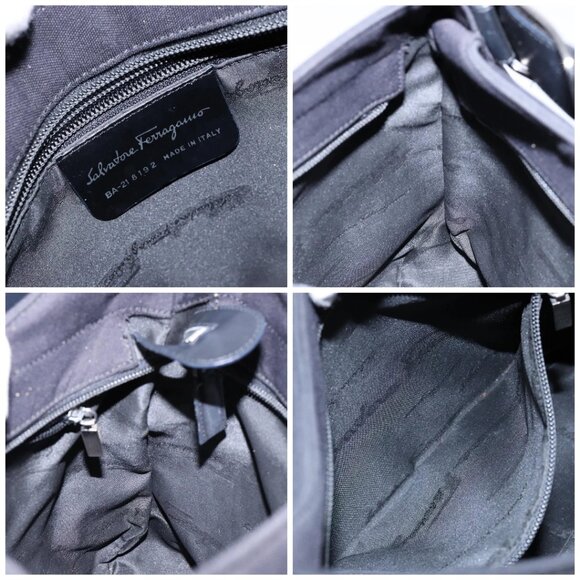 Salvatore Ferragamo Vala Shoulder Bag Canvas Black Silver Auth - Picture 15 of 16